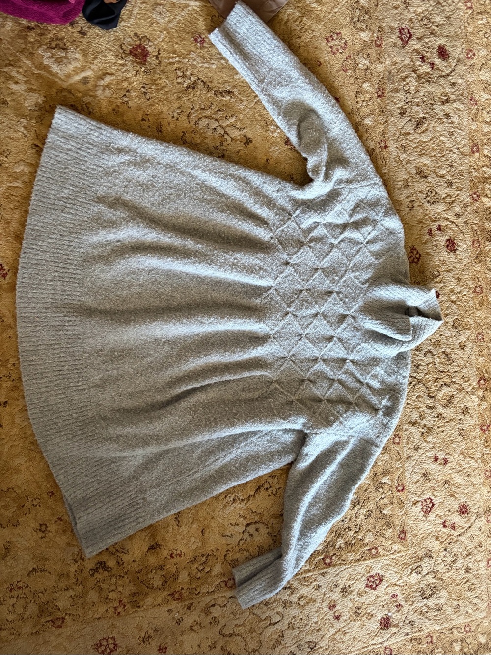 Free People OVERSIZED Cozy Light Gray Diamond-Knit Turtleneck SweaterSmall